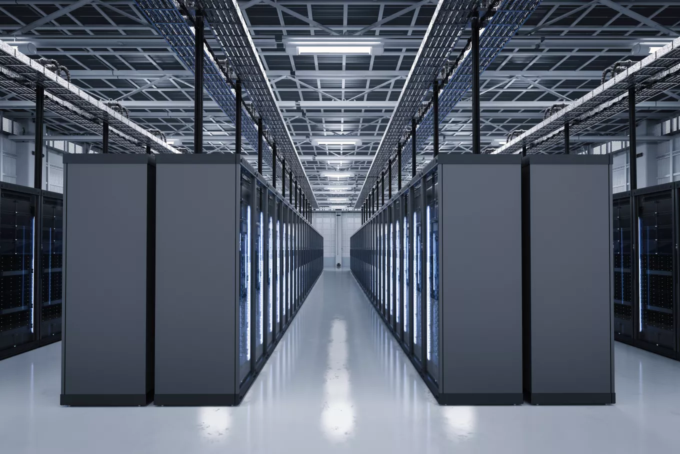 Modern data center with servers